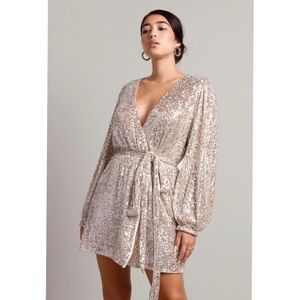 Sequin Longsleeve Wrap Mini Dress (Mendocino)